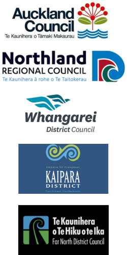 Logos for Auckland Council, Northland Regional Council, and Whangārei, Kaipara and Far North district Council 